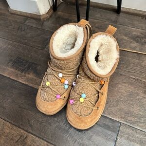 Cozy Brown Kids Boots with Colorful Beads